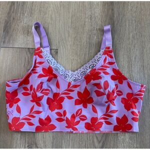 Ruby Ribbon Demiette Bra 36 Full Support Wire Free Adjustable Lace Trim Floral